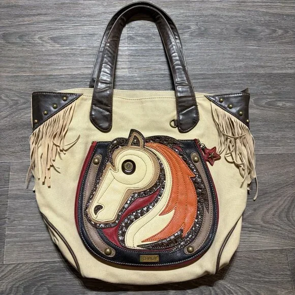 Chala Horse Everyday Zip Tote Shoulder Bag Fringe Large Travel School Work - Picture 7 of 15